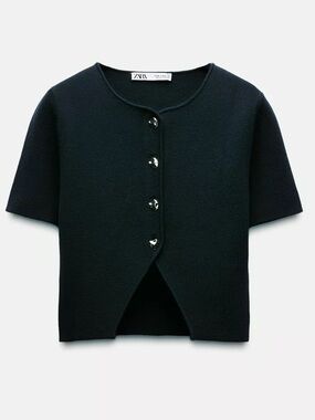 ZARA Green Short Sleeve Knit Cardigan
